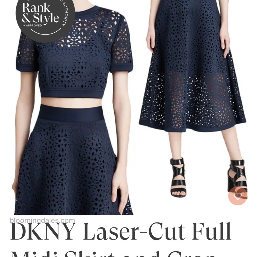 DKNY Navy Neoprene Laser-Cut Skirt